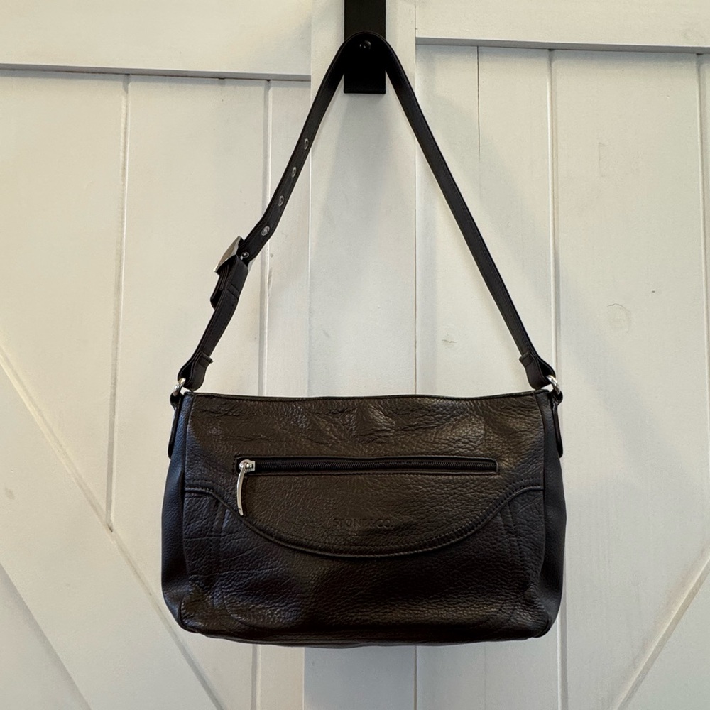 Stone & Co. Genuine Leather Brown Buckle Strap Shoulder Bag